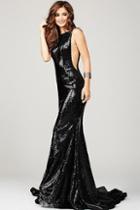 Jovani - Low Back Long Sequined Prom Dress 33040
