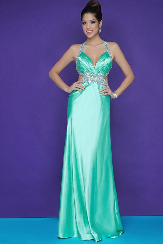 Blush - Embellished Halter Strap Neck A-line Gown 9622