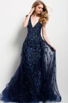 Jovani - 42739 Cap Sleeve Adorned Silhouette Gown