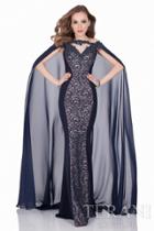 Terani Evening - Floral Applique Mermaid Gown With Chiffon Cape 1623m2072
