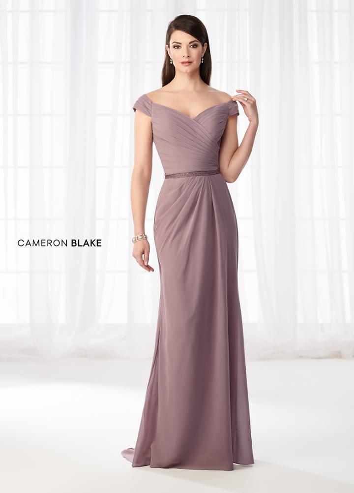 Cameron Blake - 218626 Off Shoulder Pleated Chiffon Formal Gown