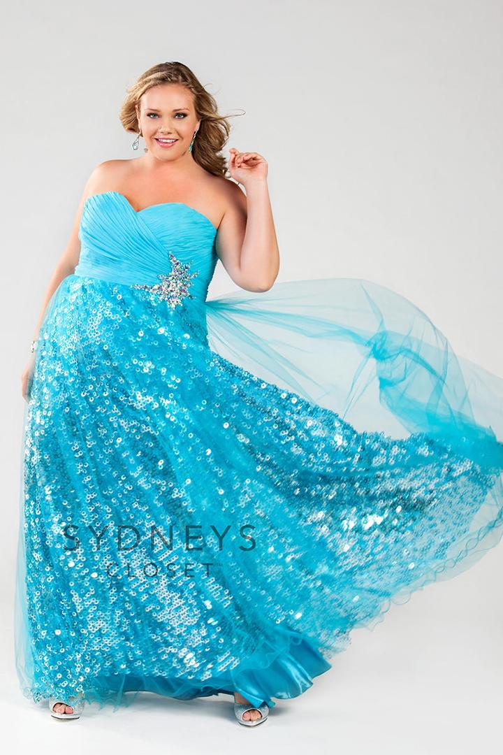 Sydney's Closet - Sc6007 Plus Size Dress In Capri Blue