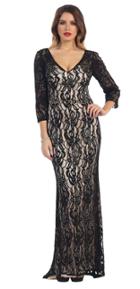 Overlaid Lace V-neck Sheath Long Gown