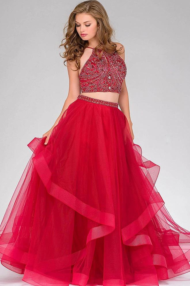 Jovani - Two-piece Long Tulle Prom Gown 46404