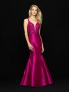 Madison James - 18-736 Embellished Deep V-neck Mikado Mermaid Dress