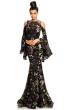 Johnathan Kayne - 8023 Floral Print Chiffon/velvet Trumpet Dress