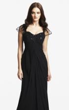 Daymor Couture - Ruched Sheer Cap Sleeves Long Dress 153