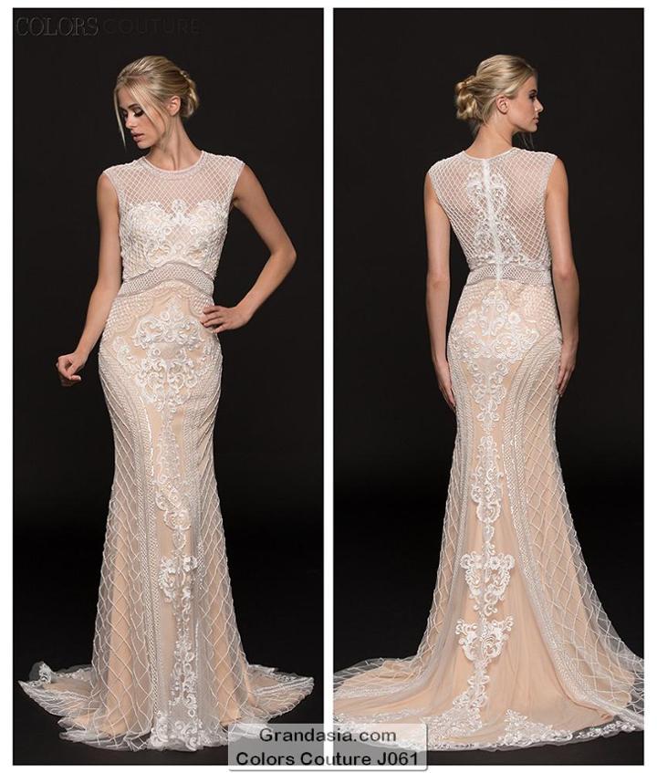 Colors Couture - J061 Embellished Sheer Jewel Sheath Dress