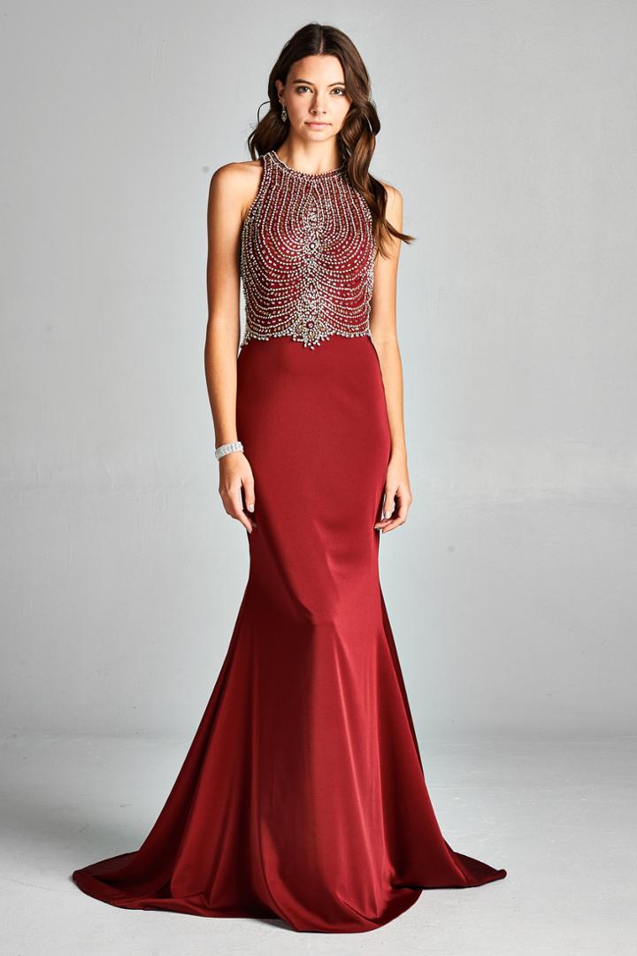 Aspeed - L1894 Bejeweled Halter Neck Trumpet Evening Dress