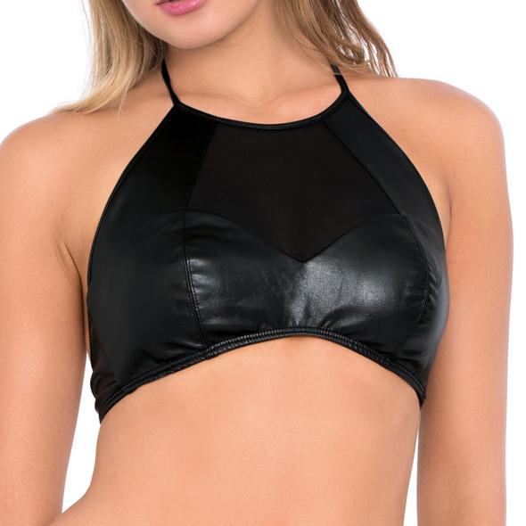 Luli Fama - L471038 Mesh Cutout High Halter In Black