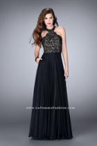 Lace Detail Halter Top Chiffon Long Prom Dress 23975