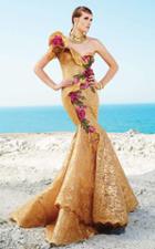 Mnm Couture - 2351 One Shoulder Rosette Embellished Evening Gown