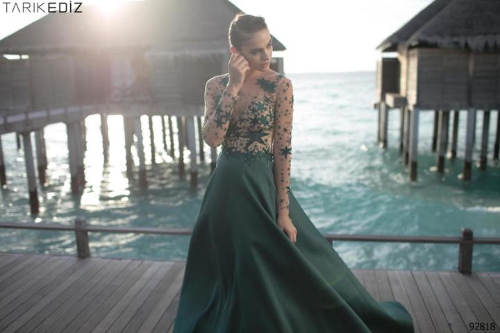 Tarik Ediz - Bateau Neck A-line Dress 92818