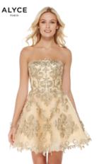 Alyce Paris - 3762 Lace Appliqued Strapless A-line Dress