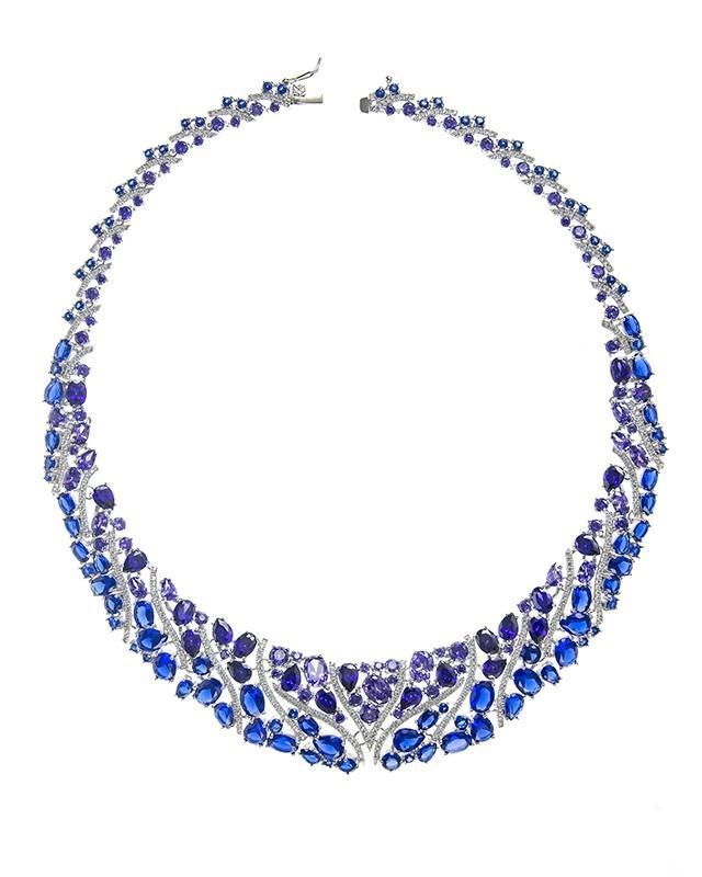 Cz By Kenneth Jay Lane - Amethyst/sapphire Multi Cz Collar