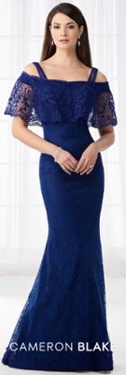 Cameron Blake - 218619 Cold Shoulder Lace Ruffled Evening Gown