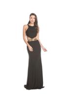 Aspeed - L1670 Gold Embellished Halter Fitted Prom Dress