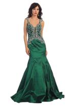 Long Fit And Flare Dress With Beaded Queen Anne Bodice