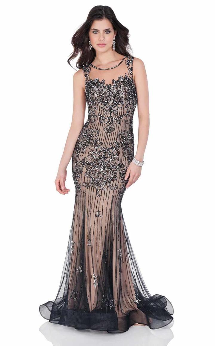 Terani Couture - Beautiful Bedazzled Illusion Neck Mermaid Gown 1622gl1981