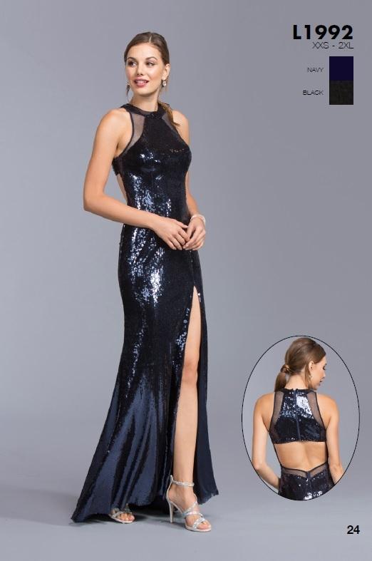 Aspeed - L1992 Sequined Halter Neck Sheath Prom Dress