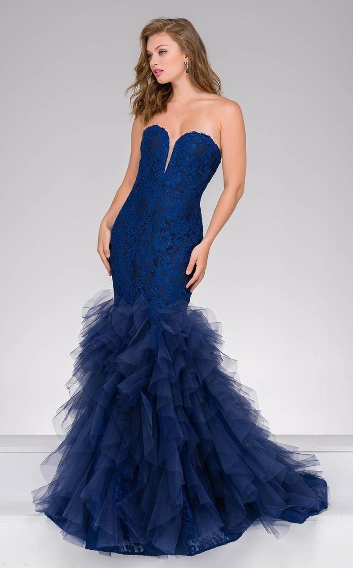 Jovani - 37478a Strapless Lace Ruffled Mermaid Gown