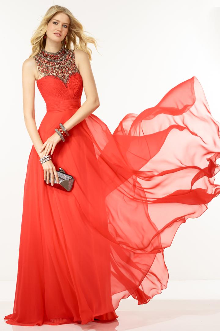 Alyce Paris - 1087 Beaded High Neck Chiffon A-line Dress