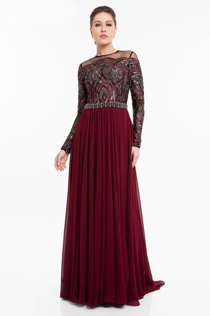 Terani Couture - 1823m7711 Embroidered Sheer Jewel Chiffon A-line Gown
