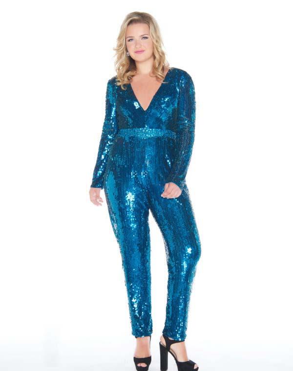 Mac Duggal - 4678f Sequined Deep V-neck Jumpsuit