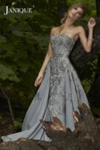 Janique - Long Embroidered Stretch Crepe And Strapless Lace Gown W1691