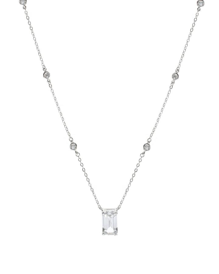 Cz By Kenneth Jay Lane - Emerald Pendant With Cz Stations Necklace