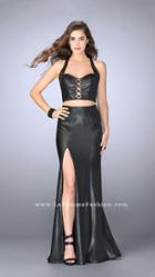 La Femme - Laced Leather Sweetheart Long Sheath Evening Gown 24112