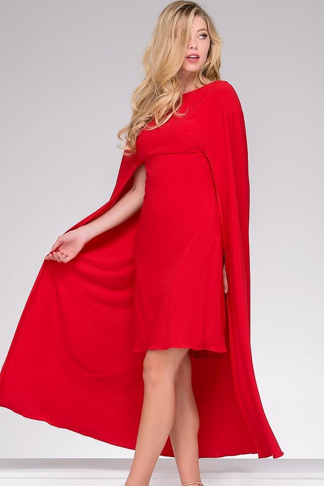Jovani - Jersey Cape Bateau Sheath Cocktail Dress Jvn46626