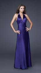 La Femme - Sleek Beaded V-neck Satin A-line Gown 15801