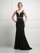 Cinderella Divine - Jeweled Deep V-neck Sheath Dress