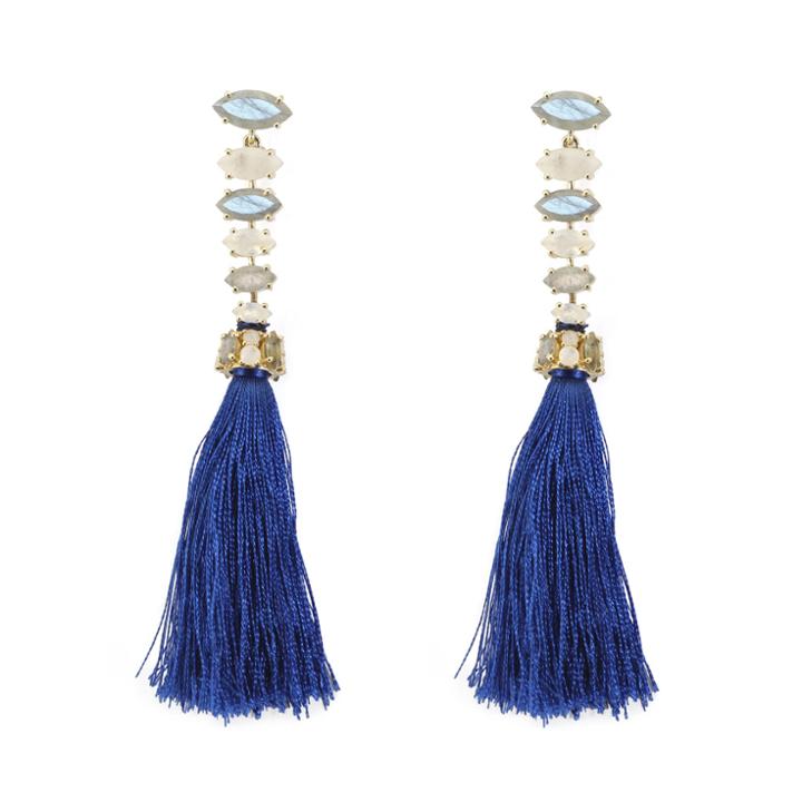 Margaret Elizabeth - Laurel Tassel Earrings Labradorite, Moonstone & Lapis