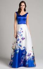 Lara Dresses - 33122 Floral Printed V Neck Long Dress