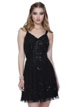 Shail K - 12180 Sequined V-neck Tulle A-line Dress