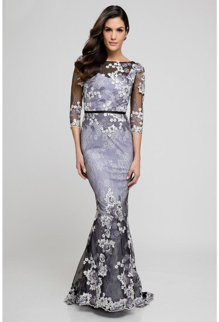 Terani Evening - 1723m4634 Sheer Quarter Sleeve Floral Evening Dress