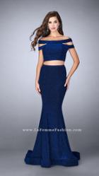La Femme - Sparking Strappy Off-shoulder Two-piece Jersey Mermaid Dress 23856