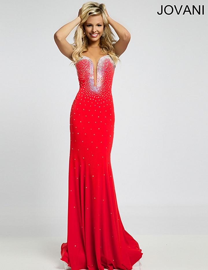 Jovani - Crystal-accented Illusion Jewel Neck Trumpet Dress 99042