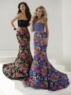 Tiffany Homecoming - Embellished Faille Floral Print Mermaid Long Evening Gown 16163