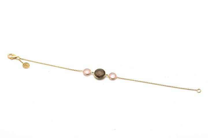 Tresor Collection - 18k Yellow Gold Bracelet With Rose Quartz & Smokey Quartz