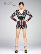 Ieena For Mac Duggal - 1030 V Neck Shorts In Black Multi