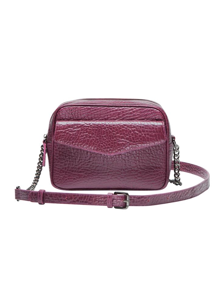Mofe Handbags - Orenda Dual Compartment Crossbody Red Plum/gunmetal / Genuine Leather