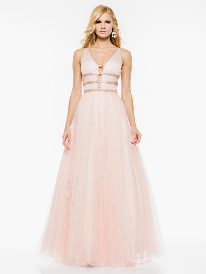 Colors Dress - 1967 Sleeveless Adorned Tri-band Gossamer Rosette Gown
