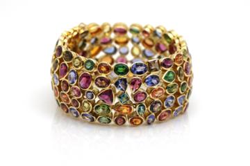 Tresor Collection - Multicolor Stones Bangle In 18k Yellow Gold Style 2