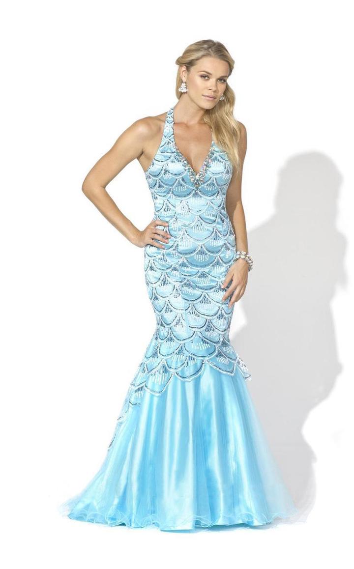 Blush - X007 Embellished Deep V-neck Mermaid Gown