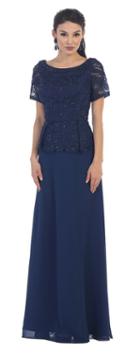 May Queen - Sophisticated Short Sleeve Embroidered Bateau Neck A-line Dress Mq1427