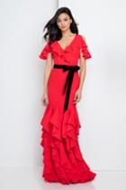 Terani Couture - 1722e4242 V-neck Ruffled Detail Evening Dress