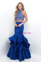 Blush - Bedazzled Jewel Neck Satin Crepe Mermaid Dress 11214